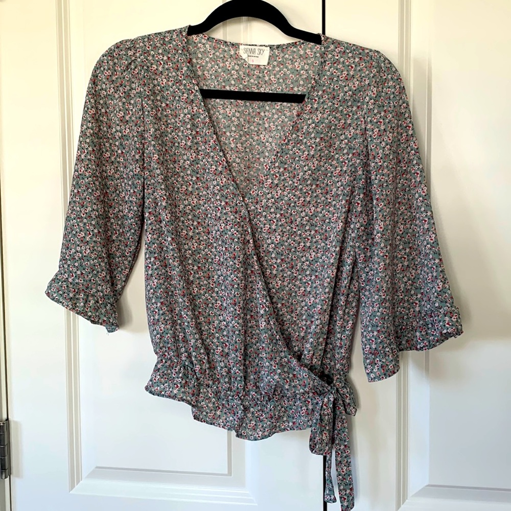 Sienna Sky Faux Wrap Cropped Blouse